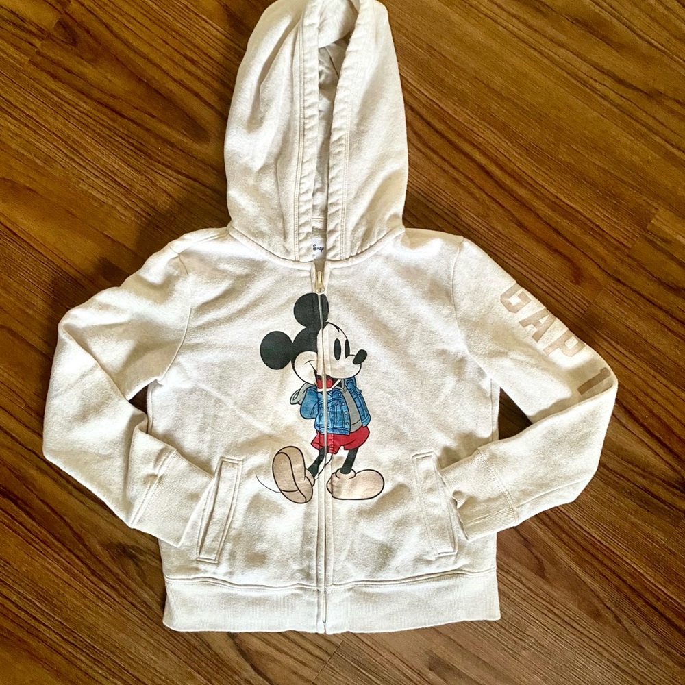 GAP Kids Disney Cream Full Zip Hoodie with Mickey Mouse Design Size Medium